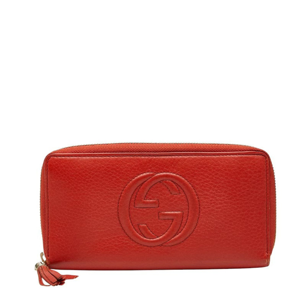 Gucci Soho Round Zipper Long Wallet Red Leather